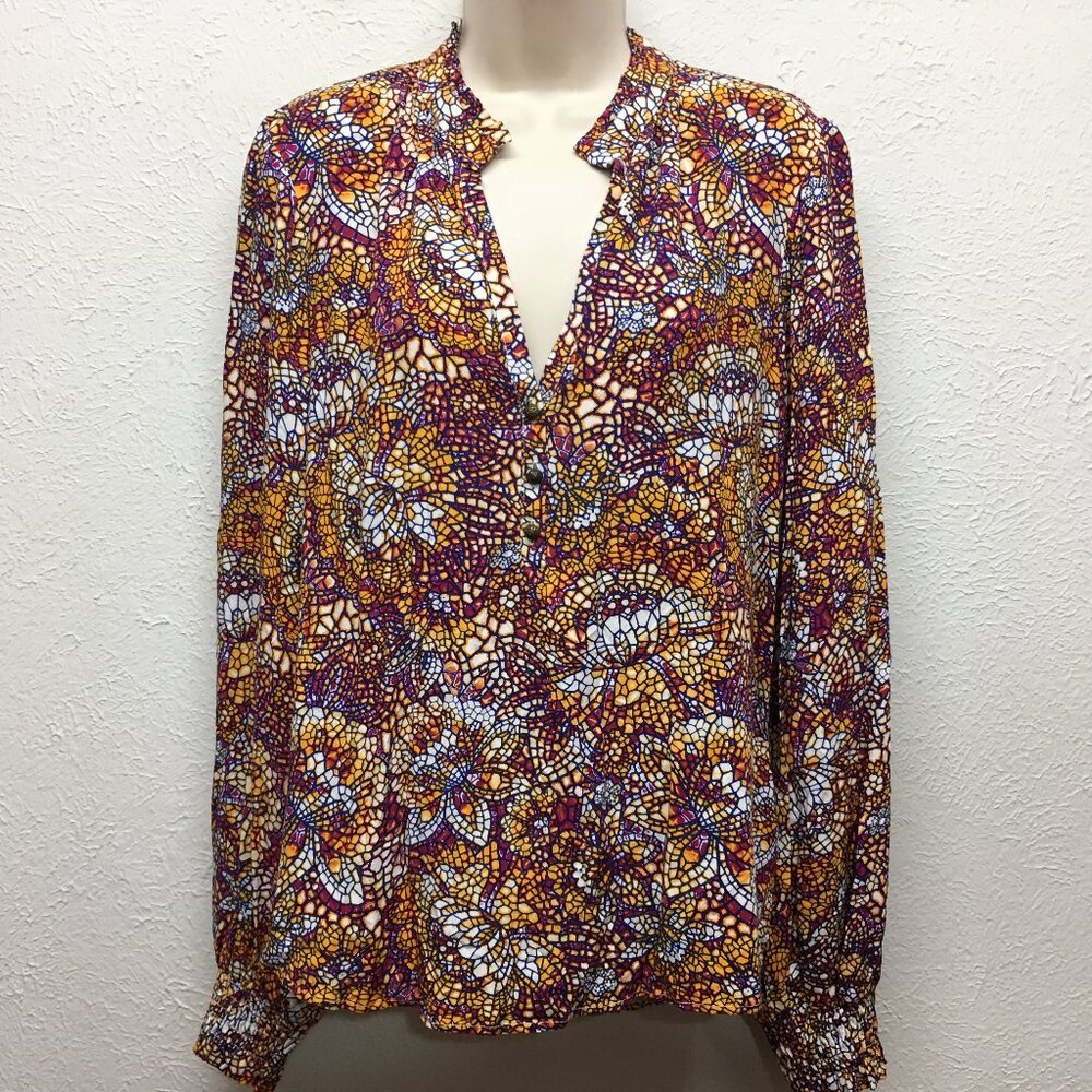 Maeve Anthropologie Blouse Womens S Stained Glass Print Colette Peasant Long Slv